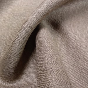 Herringbone 100% linen fabric 200gsm. Washed softened. Potatoe brown. Medium weight, dense. For dresses, blouses, trousers, skirts