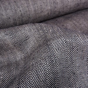 Fishbone 100% linen fabric - Broken twill Herringbone - Black White Blue Grey - Heavy weight, dense. For upholstery, jackets, home textile