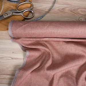 100% pink striped linen fabric - Medium weight - perfect for clothing, curtains or home textile - fabric for home decor craft projects