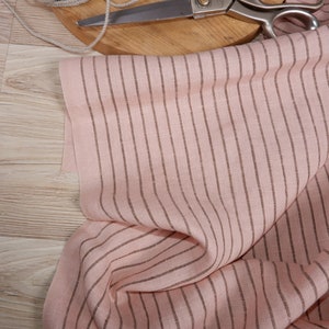 100% pink striped linen fabric - Medium weight - perfect for clothing, curtains or home textile - fabric for home decor craft projects