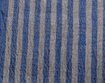 100% linen fabric 310gsm French vintage sack flax Heavy weight, dense. Natural blue striped For crafts, upholstery, decoration