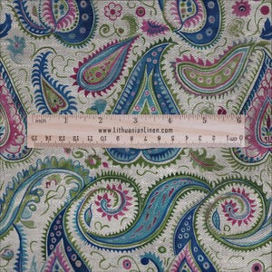 100% LINEN Fabric Paisley print - colorful indian block print on linen print upholstery curtains dress making 2500