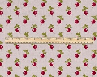 100% LEINEN Stoff Radieschen Druck - vintage modern art noveau deco - bunt 3433
