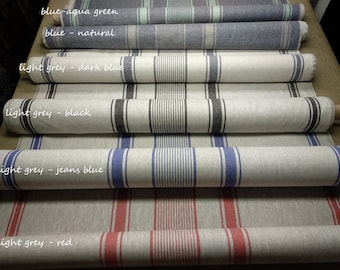 100% linen fabric 250gsm - Striped French vintage sack flax  - Heavy weight, dense. For crafts, upholstery, decoration, jackets