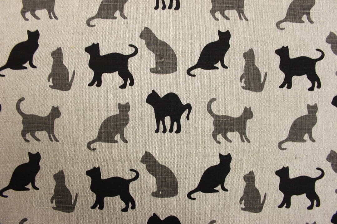 Linen Fabric Cats Print Heavy Weight 240gsm Animal Print on Flax Cotton