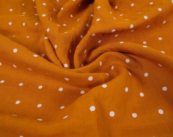 100% linen fabric - polka dot yellow -  Medium weight 200gsm Prewashed -  Print flax for blouses, dresses, curtains, scarves,