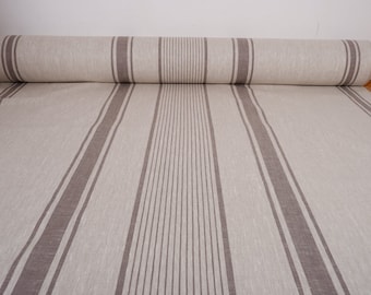 Tela de lino natural francés con rayas grises, textil clásico 100% lino para decoración y manualidades del hogar, tela de lino pesado no suavizada.