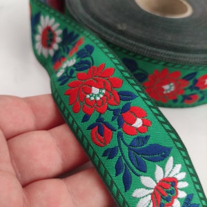 Folk Art heart Swedish Jacquard woven fabric trim Jacquard Ribbon width 35 mm. Decorative trim, handmade. Irish green flower edelweiss
