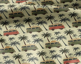 100% Leinen California Dreaming Druck - Camper Vans Retro Lifestyle Muster - Tropisch Road Trip Palme Summer Vibes 3485