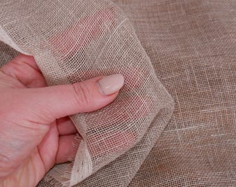 Tela 100% lino, transparente, 100 g/m², color blanco roto, avena y negro, para cortinas, bufandas y ropa holgada. Tejido ralo.