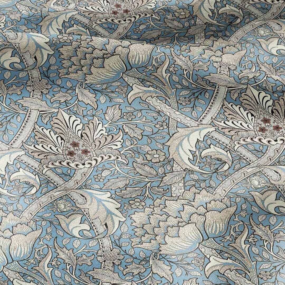 100% Linen Fabric William Morris Windrush Pale Blue Print - Victorian ...