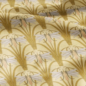 100% Leinen Jugendstil Print Stoff für Vorhang Polster Kissen - Floraler Stoff LIBELLE - Stoffmaterial für die Kleiderherstellung nähen