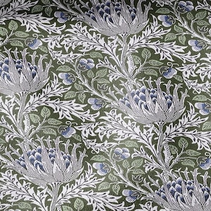William Morris Artichoke 100% LINEN Art and Crafts Fabric - Victorian 200gsm flax linen fabric botanical floral 2537