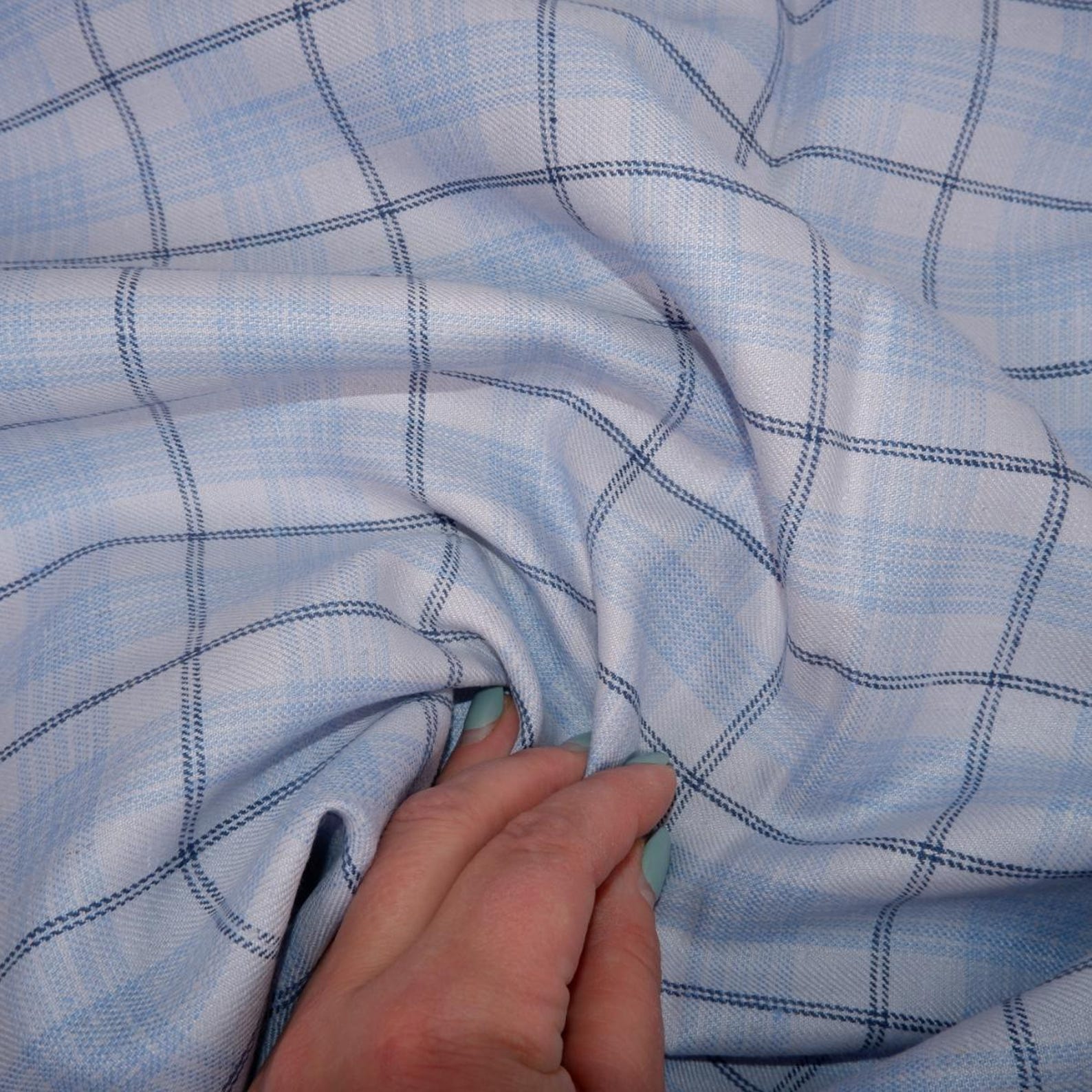 Weave Check 100% Linen Fabric in Twill Weave Check Blue - Heavy Amadora Checked ...