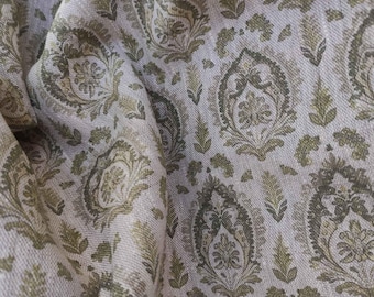 100% LINEN Fabric block print green on natural linen, botanical fabric with moss green print, indian block print on linen linen 307