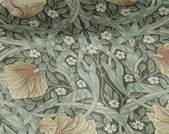 100% LINEN fabric - William Morris Pimpernel bayleaf green - British Victorian flax - sewing upholstery home decor or clothing 3820