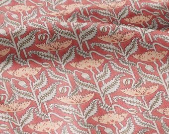 100% linen Art Nouveau Print fabric for Curtain Upholstery Cushion - Floral fabric red POPPY - fabric material for dress making sewing 2443