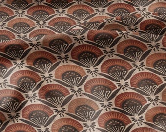 100% LINEN Fabric Retro - Brown beige print linen heavy for upholstery home decor - medium for dress making 2825