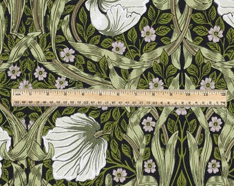 100% LINEN fabric - William Morris Pimpernel olive green - British Victorian flax - sewing upholstery home decor or clothing 3833