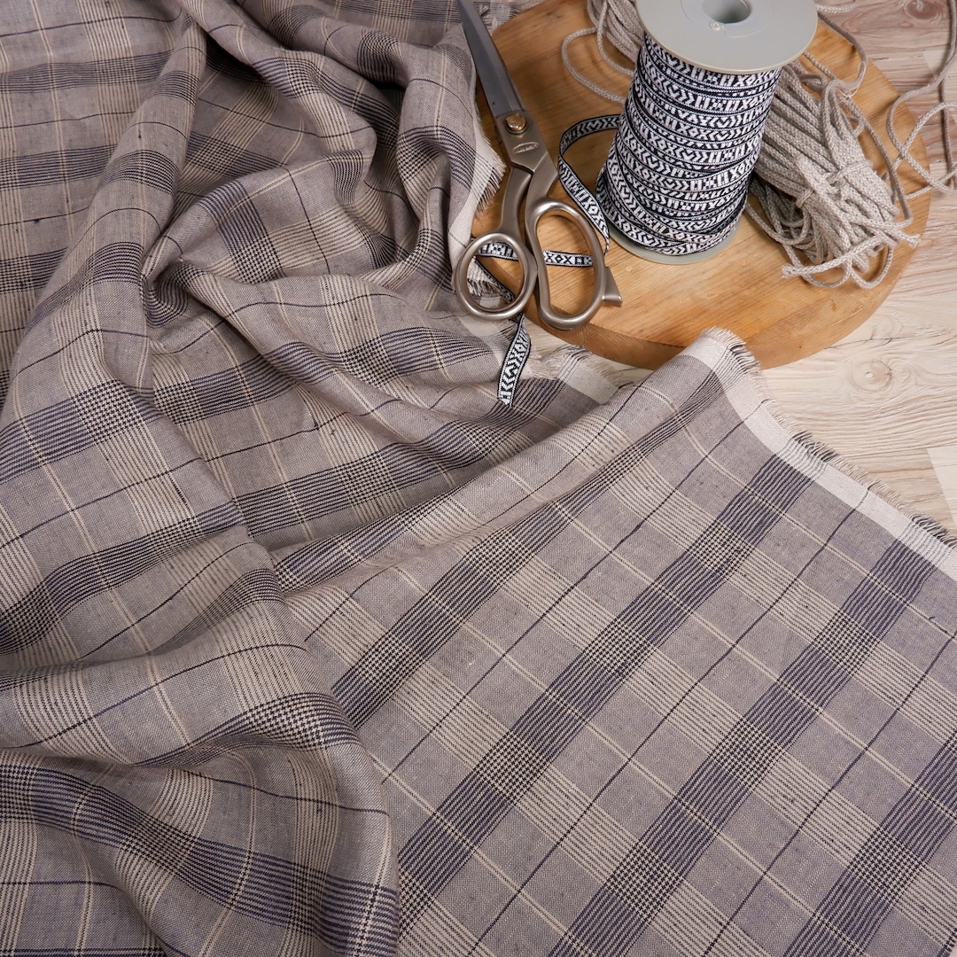 Checked Linen Pattern 100% Checked Linen Fabric for Sewing - Medium Weight 120gsm, 180gsm ...