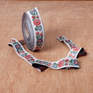 Floral woven trim - scandinavian Folk Art - Jacquard woven fabric Ribbon -  width 35 mm