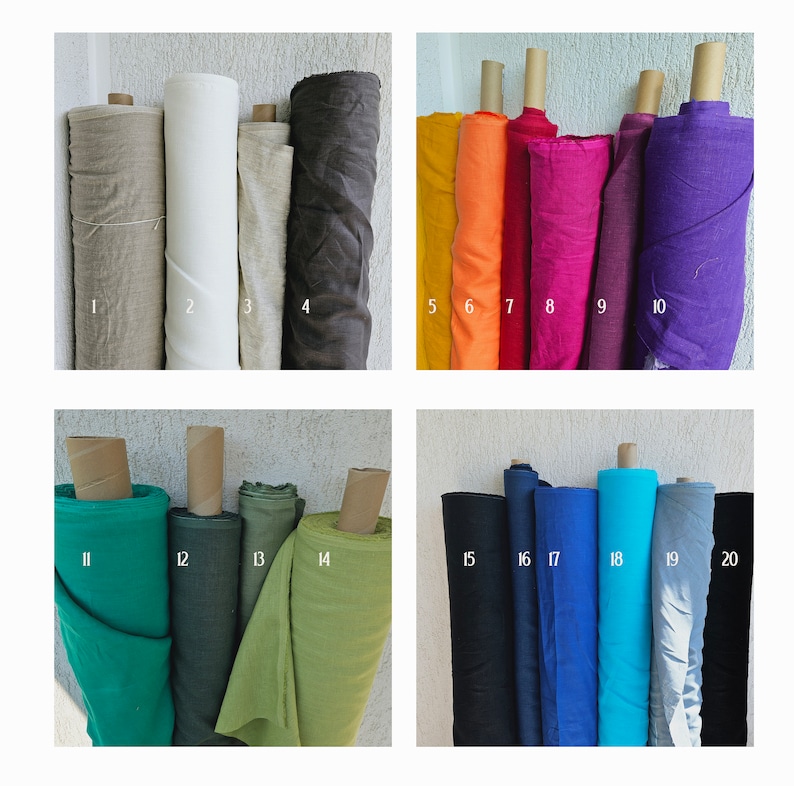 May include: Twenty rolls of fabric in various colours, including white, black, orange, red, purple, green, blue, and grey. The fabric is rolled up and displayed against a white background.
