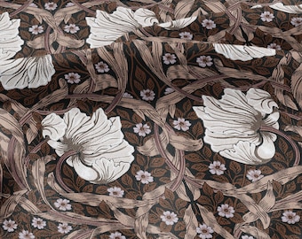 100% LINEN fabric - William Morris Pimpernel brown - British Victorian Art Craft flax - sewing upholstery home decor or clothing 3825