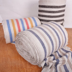 Tessuto 100% lino 350gsm - sacco di grano lino francese - Pesante, denso. Grigio naturale navy a righe Per artigianato, tappezzeria, decorazione