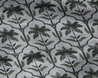 100% LEINEN Stoff Deko Palmengründruck - Oatmeal Leinen Stoff mit botanischen Druck - schwer für Wohnkultur Kleidung 3347