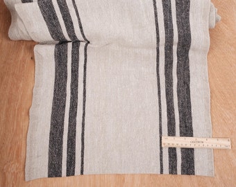 100% linen fabric 350gsm - grain sack French flax  - Heavy weight, dense. Natural black striped For crafts, upholstery, decoration