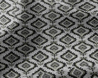 100% LEINEN Stoff dunkelgrüner Blockprint - geometrisch modern vintage botanisch 3418