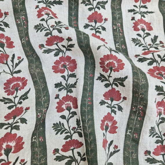 100% LINEN Fabric Floral Stripe Block Print Oatmeal Linen - Green Red Gray  Heavy Fabric Upholstery - Medium Weight Linen Dress Making 2506 - Etsy