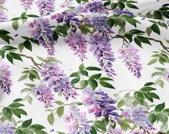 100% LINEN Fabric Wisteria linen - purple white green floral fabric for upholstery home decor dress making 3008