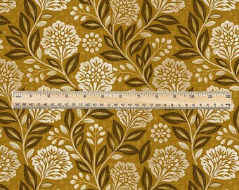 100% LINEN Fabric block print mustard flower - linen fabric with floral print -heavy linen fabric for upholstery home decor 3796