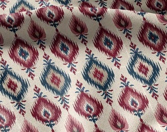 100% Leinenstoff Ikat Blumendruck - Vintage Blumen botanisch modern viktorianisch grün pink weiß 3392