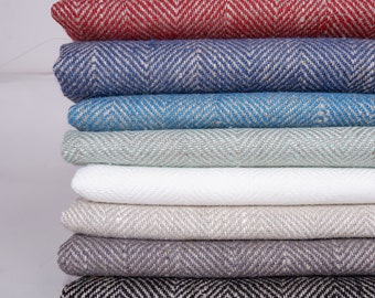 100% linen fabric in herringbone weave - heavy weight - shevron pattern for curtains, upholstery or textile - home decor craft projects