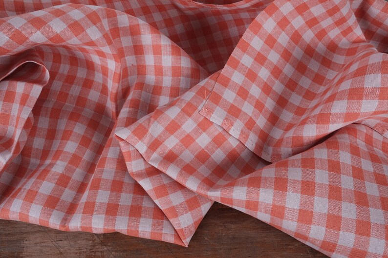 trousers Light weight For dresses dense skirts 100/% linen fabric 190gsm Red natur Checkered blouses
