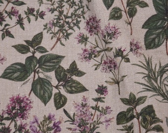 Tela 100% lino con estampado de hierbas provenzales - estampado floral botánico para aromaterapia - tela gruesa para tapicería, decoración del hogar y ropa 3716