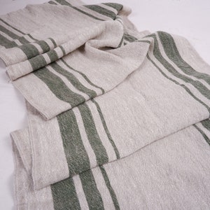 Tessuto 100% lino 350gsm - sacco di grano lino francese - Pesante, denso. Grigio naturale navy a righe Per artigianato, tappezzeria, decorazione