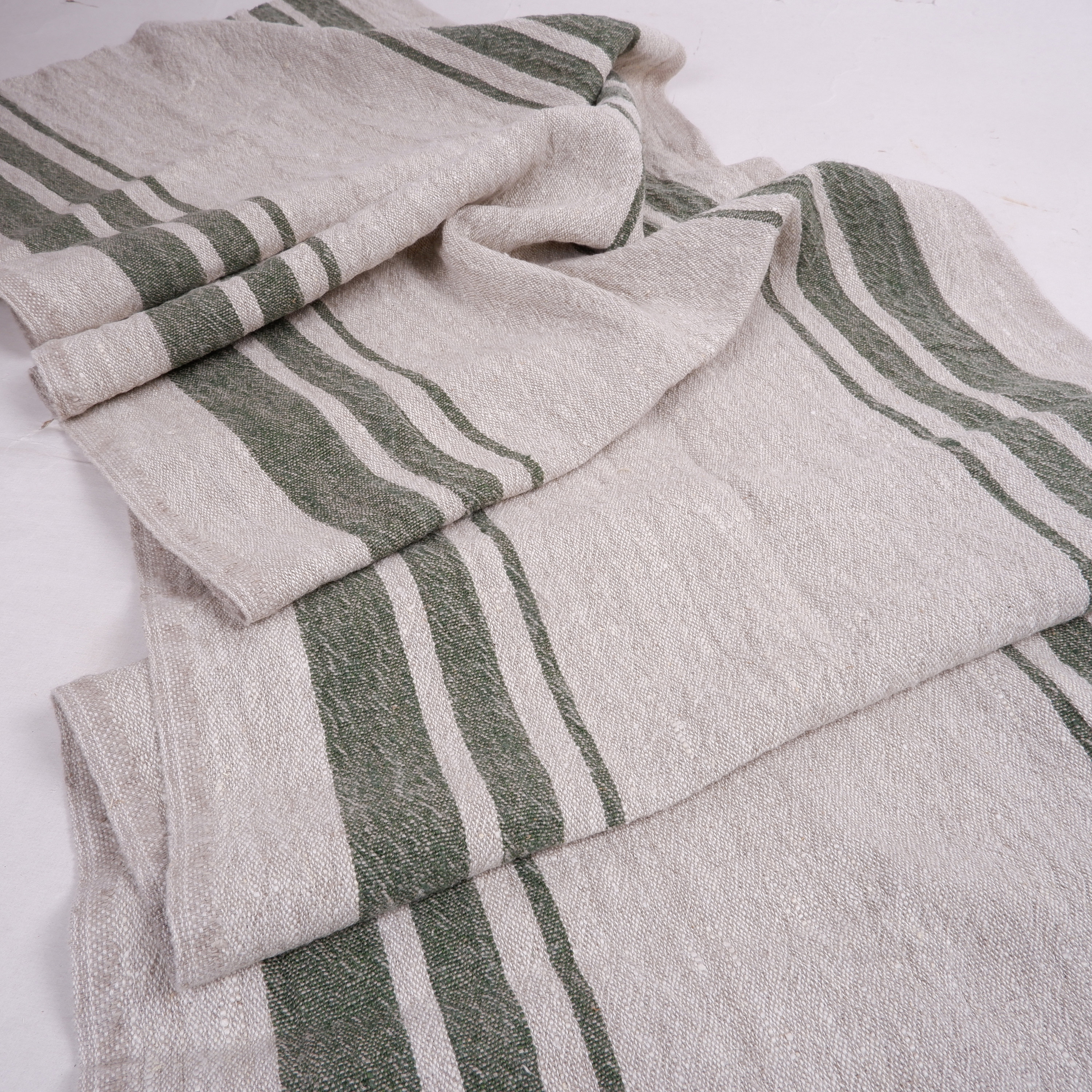 100% linen fabric 350gsm - grain sack French flax - Heavy weight, dense. Natural grey navy striped For crafts, upholstery, decoration