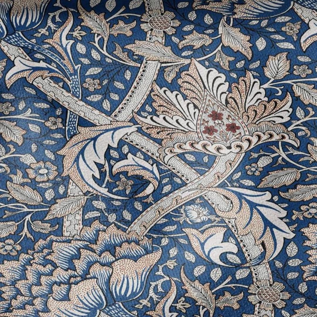 William Morris Windrush Blue Print on 100% LINEN - Victorian Art Crafts ...
