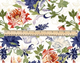 100% LINEN Fabric floral print - Grandmillennial - dahlias Modern vintage flower upholstery curtains dress making 2779