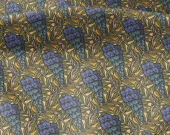 100% linen Art Nouveau Print fabric for Curtain Upholstery Cushion - Floral fabric Glycinel - for dress making sewing 2458