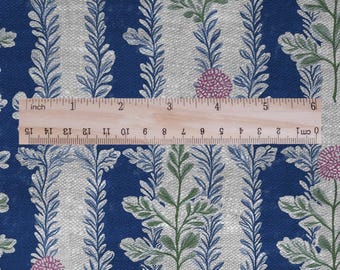 100% LEINEN Stoff blau floral Blütendruck - Haferflocken Leinen mit Streifen botanischen Druck - modern vintage 3092