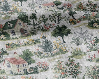 100% Leinen Häuser Druck - Cottage Dorf - Architektonische Haus Muster - Polster Vorhang Kissen Stoff - Wohn Dekor Leinen 2369