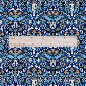 William Morris Blue tapestry 100% LINEN Fabric, British design linen floral upholstery home textile Victorian fabrics