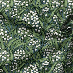 100% LINEN Fabric lily of the valley, botanical flax fabric Greenery print for upholstery dressmaking clothing  - Floral flax Spring fabric