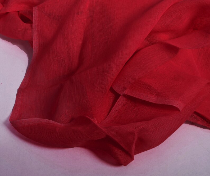 100 Linen Fabric Sheer Gauze Transparent 110gsm Red For Etsy