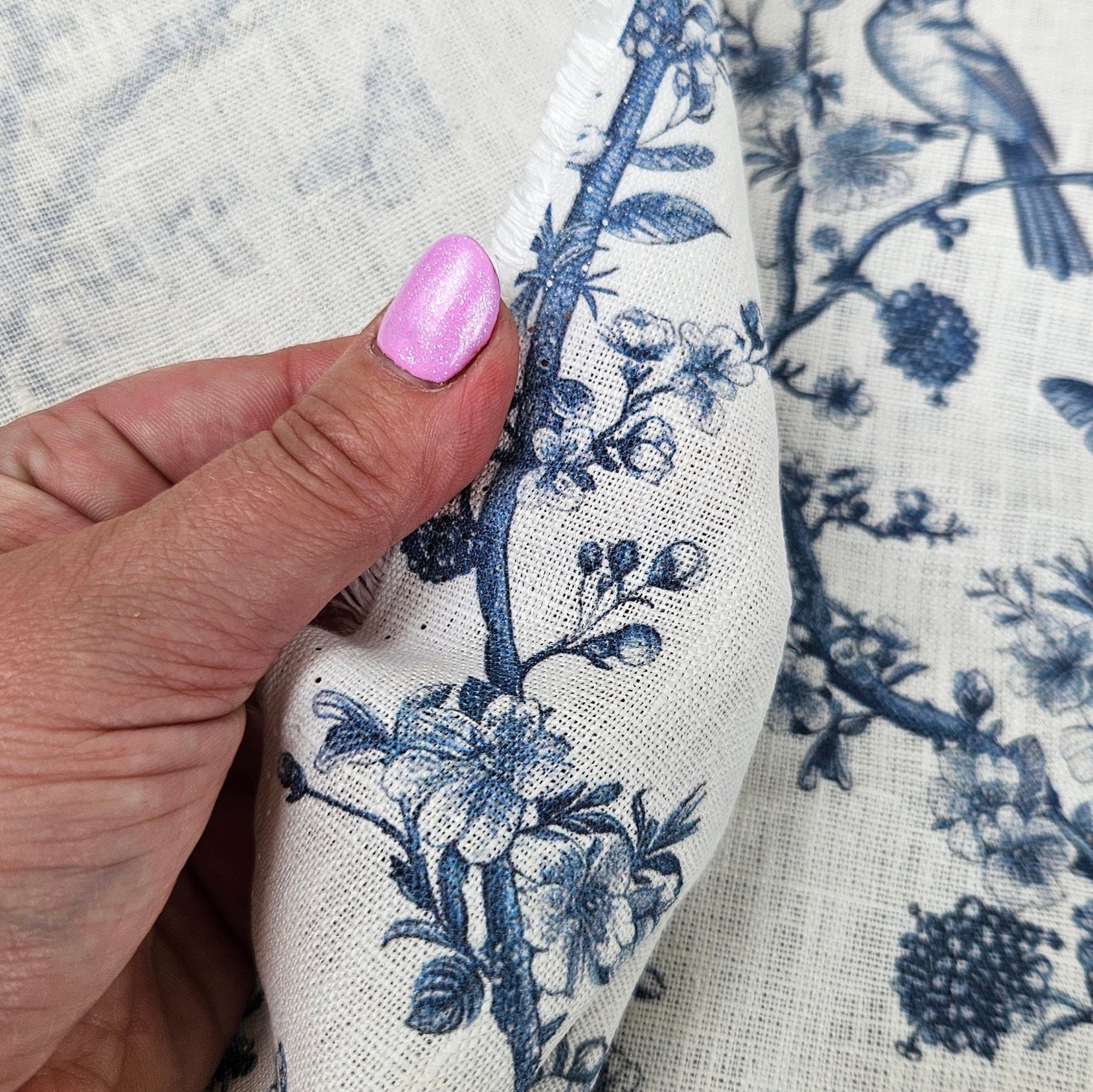 100% LINEN Fabric Toile De Jouy, White Botanical Fabric With