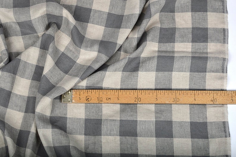 100% Linen fabric 200gsm medium weight dense fabric Checkered image 3